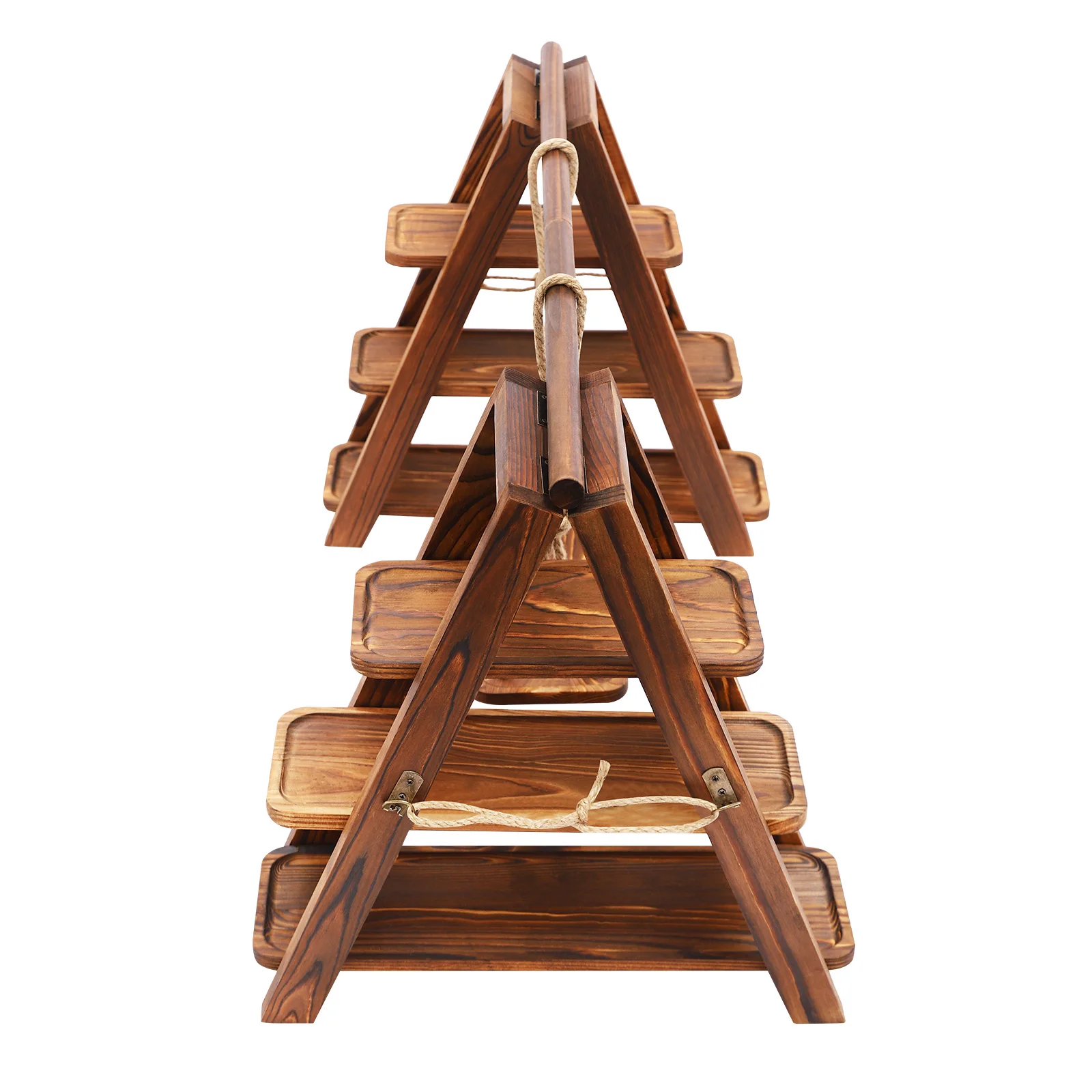 Träserveringsställ med dubbla tre-nivåer och höjdjusterbar svängplatta 4 Träserveringsställ med dubbla tre-nivåer och höjdjusterbar svängplatta - Bild 4