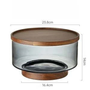 Fruktfat av akaciaträ och glas med hög fot – salladsskål och serveringsfat 35 Fruktfat av akaciaträ och glas med hög fot – salladsskål och serveringsfat