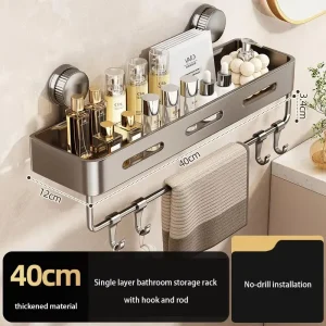 Sugkoppsmonterad väggförvaringshylla för badrum – hörnmontering utan borr