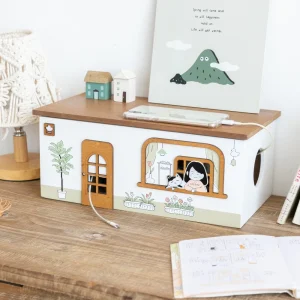 Träbaserad kabelorganisator för skrivbord – två storlekar