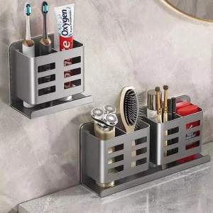 Väggmonterad Badrumsförvaring: Organisator för makeupborstar, rakhyvlar, tandborstar och tubförvaring 14 Väggmonterad Badrumsförvaring: Organisator för makeupborstar, rakhyvlar, tandborstar och tubförvaring