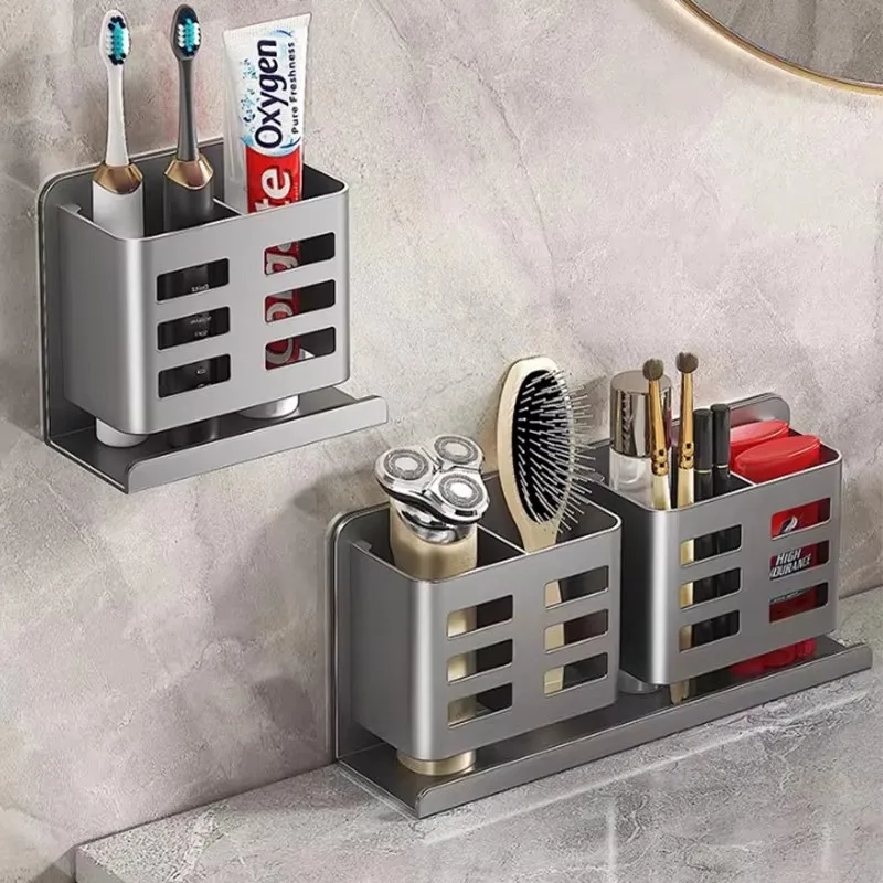 Väggmonterad Badrumsförvaring: Organisator för makeupborstar, rakhyvlar, tandborstar och tubförvaring 3 Väggmonterad Badrumsförvaring: Organisator för makeupborstar, rakhyvlar, tandborstar och tubförvaring - Bild 3