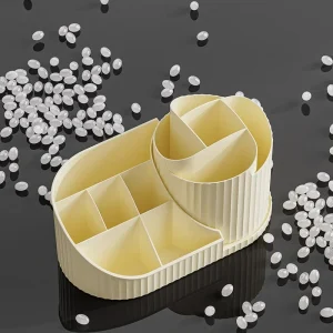 Rotationsorganisator för smink – Multifunktionell förvaring i plast för läppstift, ögonskugga och borstar (vita och rosa)