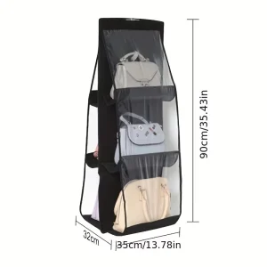 Svart hängande väskaorganisator med 6 fack – hopfällbar för garderob