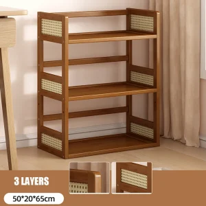 Flerfunktionell förvaringshylla för kontor och hem – enkel flerlagers bokhylla i trä (retro stil)