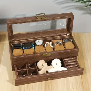 6-fack dubbelvånings antik klock- och smyckesförvaringslåda