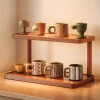 Mångsidig tvåvånings träförvaringshylla för kök och tesalong – bordsorganisator med dekorativa handtag, perfekt för kryddor