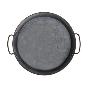 Runt metallbricka med handtag – rustik vintageinspirerad brödfat för servering och dekoration 14 Runt metallbricka med handtag – rustik vintageinspirerad brödfat för servering och dekoration