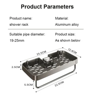 Väggmonterad duschförvaringshylla i aluminium – utan borrning, med krokar 15 Väggmonterad duschförvaringshylla i aluminium – utan borrning, med krokar
