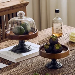 Högfotad frukttallrik/kakställ med glaslock för snacks och desserter