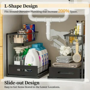 Under vasken-organisatörer i metall med utdragbar låda – förvaring under disk i köket 10 Under vasken-organisatörer i metall med utdragbar låda – förvaring under disk i köket