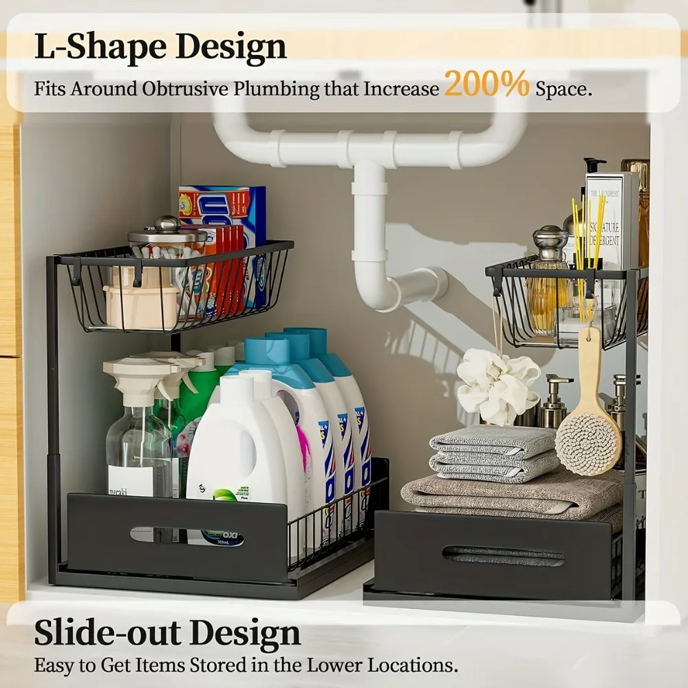 Under vasken-organisatörer i metall med utdragbar låda – förvaring under disk i köket 3 Under vasken-organisatörer i metall med utdragbar låda – förvaring under disk i köket - Bild 3