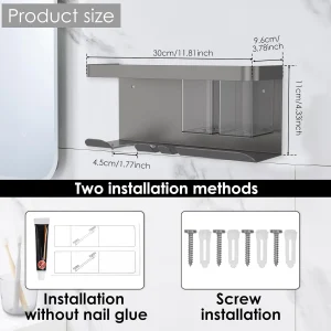 Väggmonterad hållare för hårtork med hylla – multifunktionell förvaringslösning för badrum 13 Väggmonterad hållare för hårtork med hylla – multifunktionell förvaringslösning för badrum