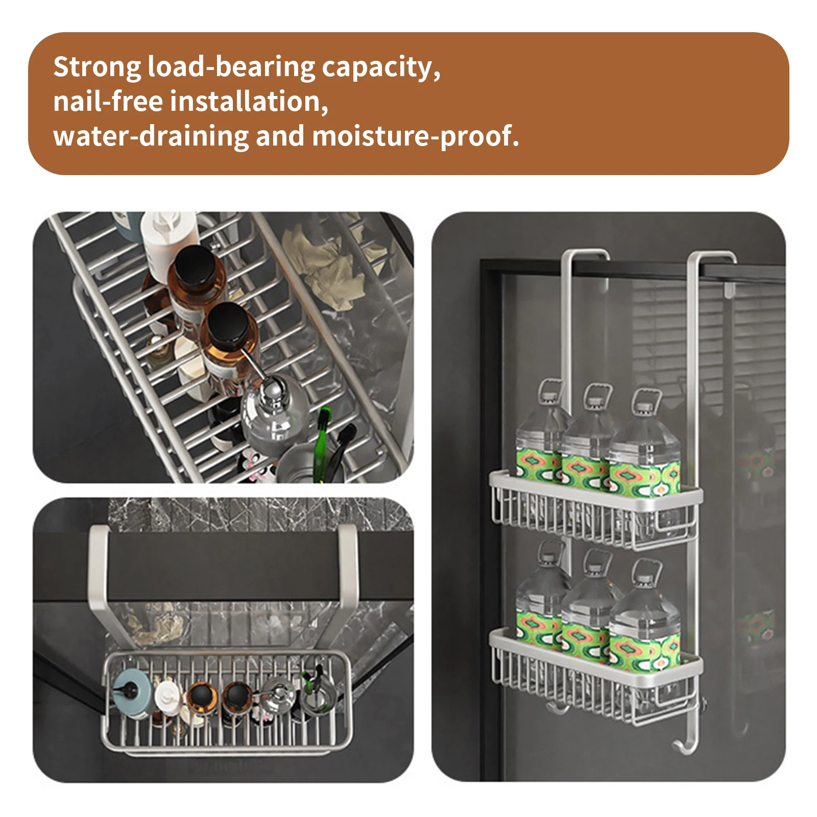 2-lagers duschhylla i metall – hörnmonterad väggförvaring med två korgar 3 2-lagers duschhylla i metall – hörnmonterad väggförvaring med två korgar - Bild 3