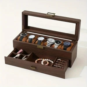 Alternative view of 6-fack dubbelvånings antik klock- och smyckesförvaringslåda