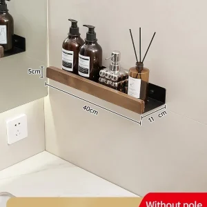 Hörnhylla i trä- och aluminium för badrum – väggmonterad