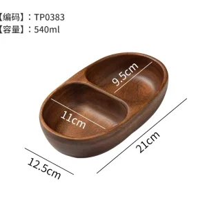 Tvådelad serveringsbräda i akaciaträ – rund frukt- och snacksfat i solid trä 14 Tvådelad serveringsbräda i akaciaträ – rund frukt- och snacksfat i solid trä