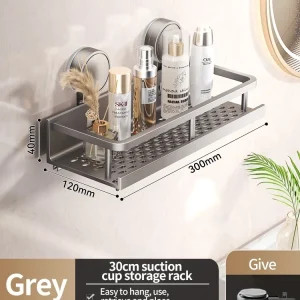 Sugkoppsmonterad badrumsförvaring i aluminium – väggmonterad hylla