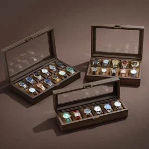 Retro trästruktur klockförvaringslåda med flera fack för mekaniska klockor – stor kapacitet