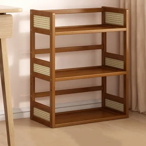 Flerfunktionell förvaringshylla för kontor och hem – enkel flerlagers bokhylla i trä (retro stil)
