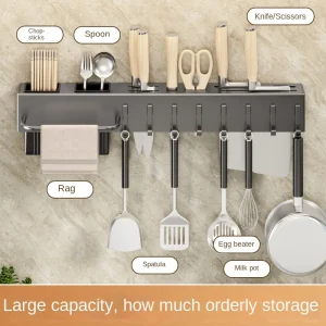 Alternative view of Verktygsfri kökshylla – väggmonterad multifunktionell förvaring för knivar och köksverktyg
