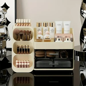 Stor öppen sminkförvaring – Multifunktionell kosmetikförvaringsbox i akryl för läppstift och hudvård, modernt displaybord