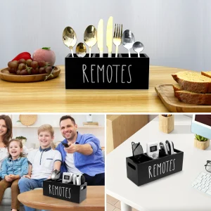 3‑facks träförvaringslåda för fjärrkontroller – för vardagsrum och småsaker