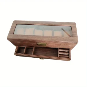 6-fack dubbelvånings antik klock- och smyckesförvaringslåda