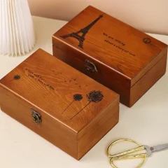 Träförvaringslåda med lock – multifackad sy- och hobbyorganisator i vintage stil