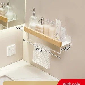 Hörnhylla i trä- och aluminium för badrum – väggmonterad