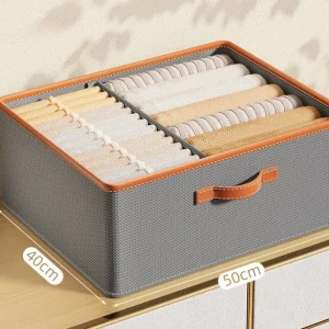 Modulära klädförvaringslådor i vävd textil med lädertrim – garderobsorganisatorer för byxor, tröjor och jeans 11 Modulära klädförvaringslådor i vävd textil med lädertrim – garderobsorganisatorer för byxor, tröjor och jeans