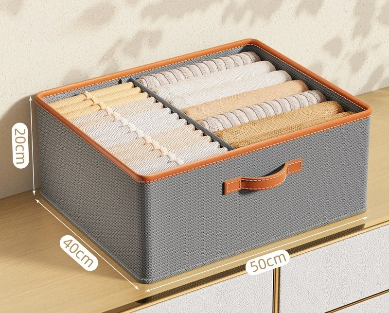 Modulära klädförvaringslådor i vävd textil med lädertrim – garderobsorganisatorer för byxor, tröjor och jeans 6 Modulära klädförvaringslådor i vävd textil med lädertrim – garderobsorganisatorer för byxor, tröjor och jeans - Bild 6