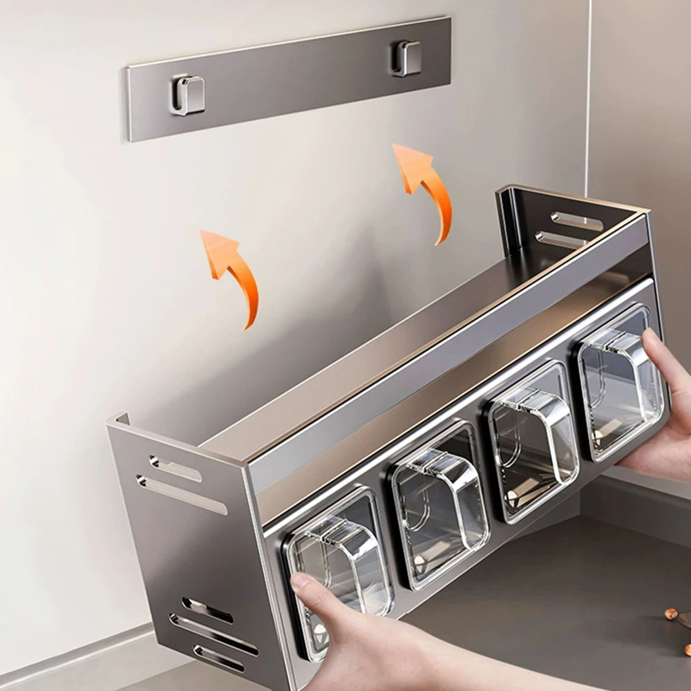 Väggmonterad kryddhylla utan borrning – multifunktionell kryddförvaring för kök, bänk och skåp 4 Väggmonterad kryddhylla utan borrning – multifunktionell kryddförvaring för kök, bänk och skåp - Bild 4