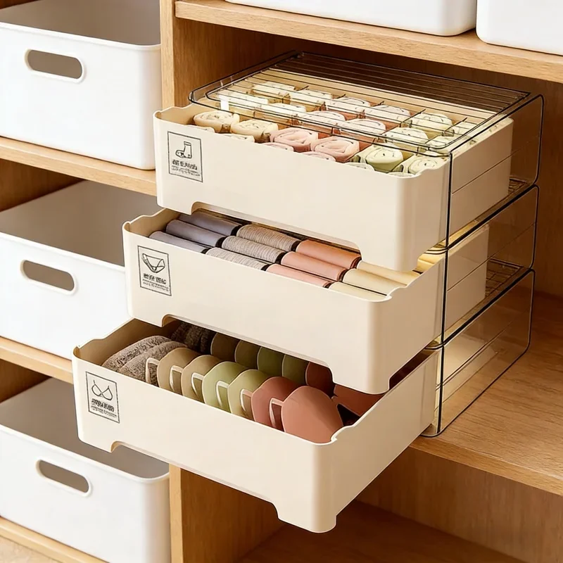PET-låda för underkläder – stapelbar garderobsorganisator med utdragbara fack 1 PET-låda för underkläder – stapelbar garderobsorganisator med utdragbara fack