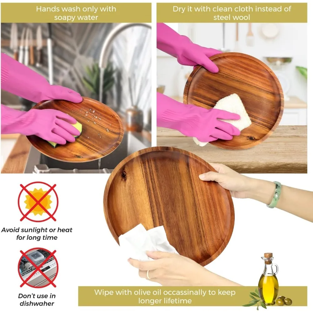 20/25 cm rund bricka i akaciaträ – lätt att rengöra, mångsidig serveringsbricka 5 20/25 cm rund bricka i akaciaträ – lätt att rengöra, mångsidig serveringsbricka - Bild 5