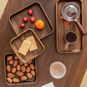 Solid träbricka i akacia – Liten serveringsbricka för te, snacks och dessert