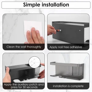 Väggmonterad hållare för hårtork med hylla – multifunktionell förvaringslösning för badrum 12 Väggmonterad hållare för hårtork med hylla – multifunktionell förvaringslösning för badrum