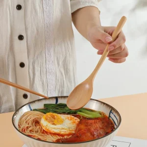 Japansk stil träslev med långt handtag – lång sked för ramen och vardagsbruk