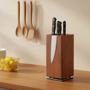 360° roterande magnetisk knivhållare i trä – högkvalitativ kniv- och köksredskapshållare