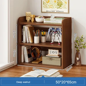 Enkel flervånings bokhylla med förvaringsbord i trä 18 Enkel flervånings bokhylla med förvaringsbord i trä