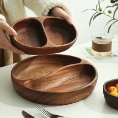 Tvådelad serveringsbräda i akaciaträ – rund frukt- och snacksfat i solid trä 23 Tvådelad serveringsbräda i akaciaträ – rund frukt- och snacksfat i solid trä