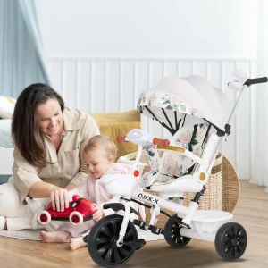 Barntricycle Multifunktionell barnvagn – Bidirektionell push-design med roterbara säten (Sit & Lie)