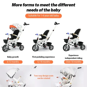 Barntricycle Multifunktionell barnvagn – Bidirektionell push-design med roterbara säten (Sit & Lie)