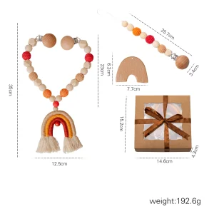 1-set Träleksaker till bebis – Nappkedja med krokad elefant, pram-clip och teething-armband