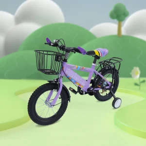 14-tums barncykel med stödhjul och justerbar sadel – högkolstålram, 3–6 år