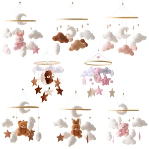 Sängmobil med rassel – mjuk rosa kanin, hängande rassleleksak för nyfödda