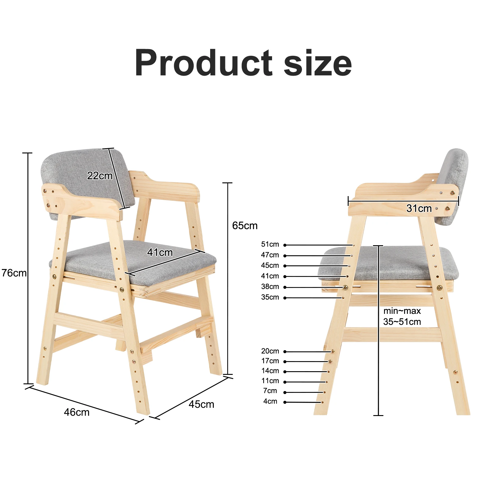 Höjdjusterbar barnstol i furu – för måltider och lärande, färgalternativ beige, svart, rosa och grå 3 Höjdjusterbar barnstol i furu – för måltider och lärande, färgalternativ beige, svart, rosa och grå - Bild 3