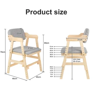 Höjdjusterbar barnstol i trä (furu) för 3–15 år, för måltider och lärande, vuxenstol, färger: beige, svart, rosa, grå