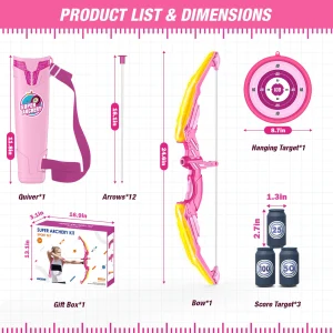 Båg- och pilset för barn med LED-ljus – sugpilset, mål och pilförvaring (ålder 4–12 år)