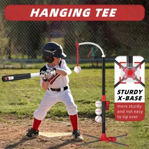 3 i 1 T-bollset för barn – hängande tee, stående tee och automatisk launcher med 6 mjuka bollar